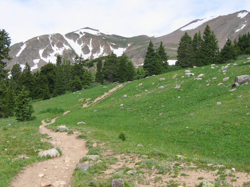 The last part of the hike up to the lake is steeper than going through the meadows and trees.