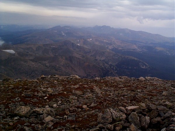 The view north-northeast towards Rocky Mountain National Park and Long's Peak.