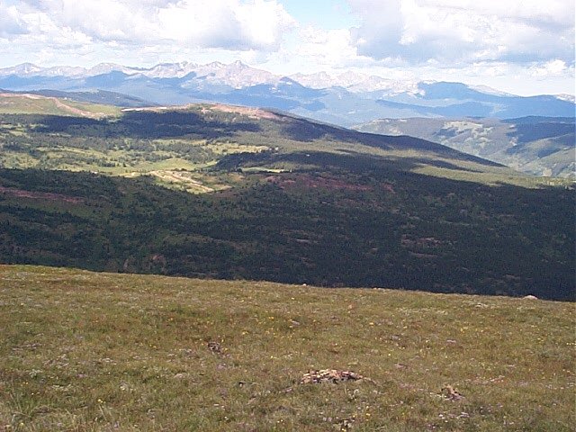 Mount of the Holy Cross (just left of center) looking west-southwest as seen from the summit of Uneva Peak.