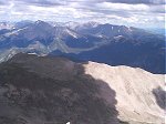 From the summit looking north-northwest, you can see Mount Yale (left), Mount Harvard (center distant), and Mount Columbia (right).