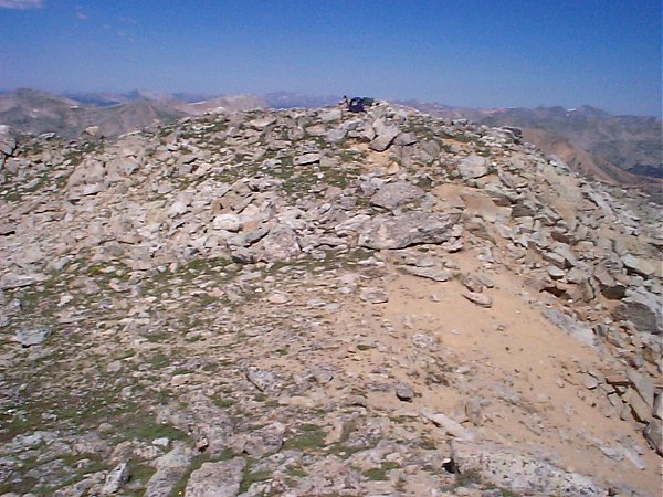 Looking west you can see my daypack and a just found green gaitor propped up on the summit of Browns Peak - 13,523 feet.