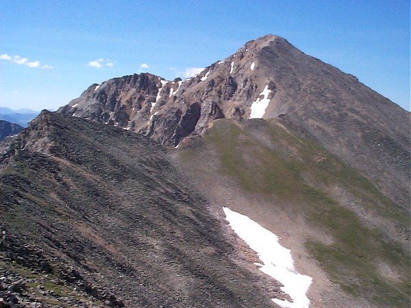 Eight tenths of a mile to the south of Browns Peak is Huron Peak - 14,005 feet.  I had to cross along the top of this ridge to meet up with the more commonly used trail for the last 500 feet (vertical) or so to the summit.