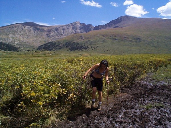 Marina - traversing the muddy bogs.