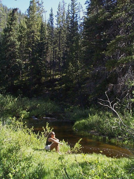 Shelly, enjoying some peace and quiet by a stream ...