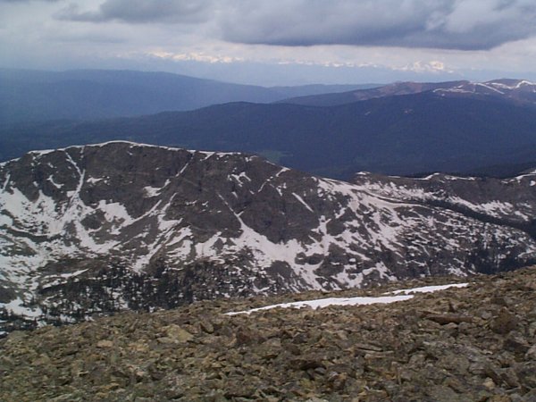 Red Table Mountain (right center) and the Elk Mountain Range on the horizon.