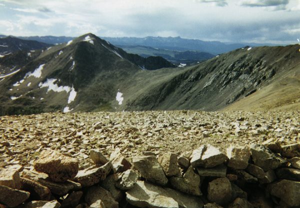 Mount Democrat (left center) and the shoulder of Mount Cameron (right) as seen from the summit of Mount Bross.