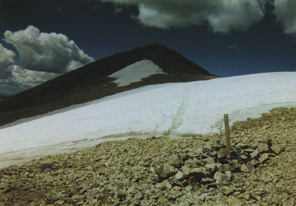 Looking at the summit of Mount Democrat from the false summit.