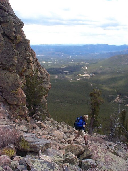 Bushwhacking our way back down.