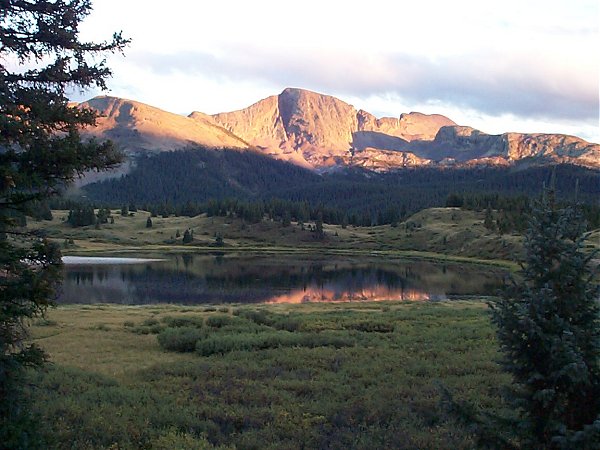 From our camp site at Little Molas Lake, the sunset over Snowden Peak (13,077 feet) the night before our hike.