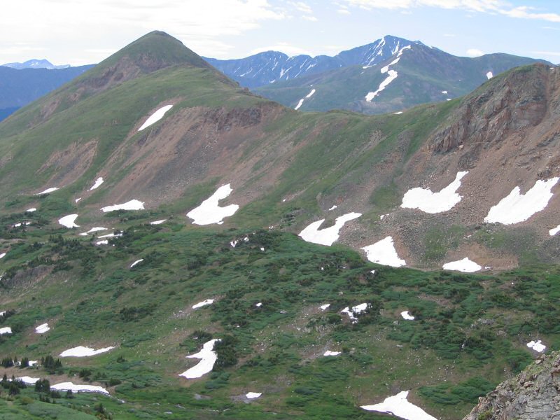 Mount Bethel is prominent in this view with Torreys Peak in off in the distance to the southeast.