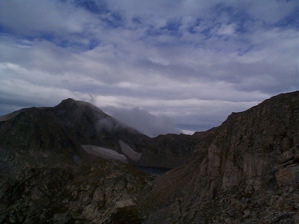 Ice Lake nestled between James Peak and Mount Bancroft.
