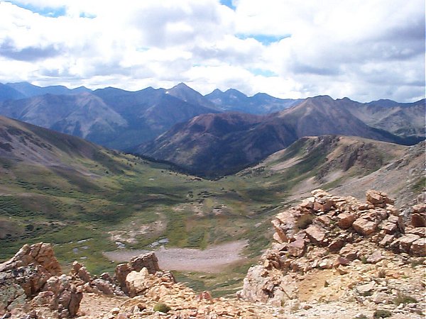 A wider view of the same shot above looking into the interior of the Collegiate Peaks.