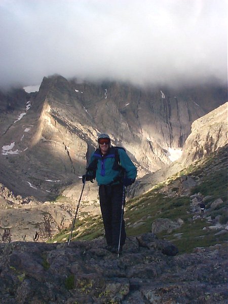 Steve posing for the camera in his cold weather gear at the turn off to Chasm Lake.