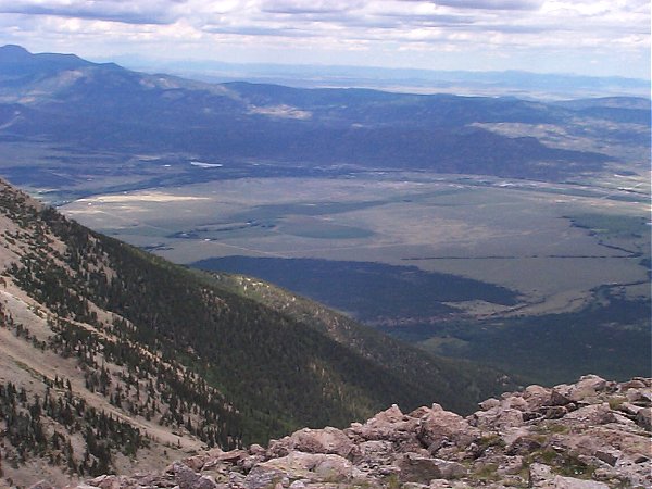 The town of Buena Vista is visible in the Arkansa river valley below.  South Park is located behind the ridge further to the east (top of photo).