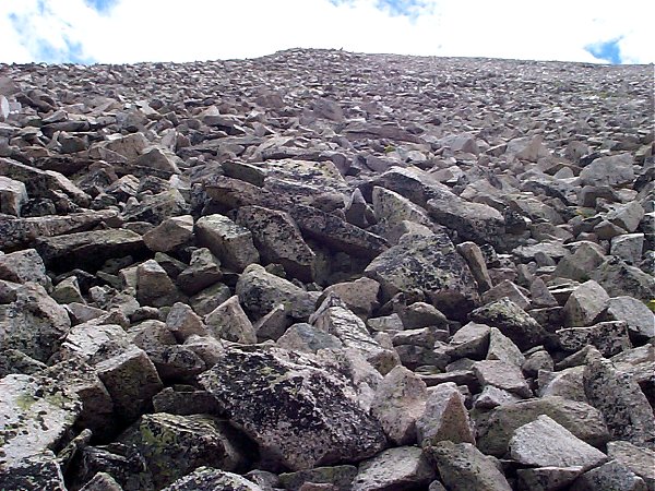 Looking straight up the mountain from on the grand traverse.