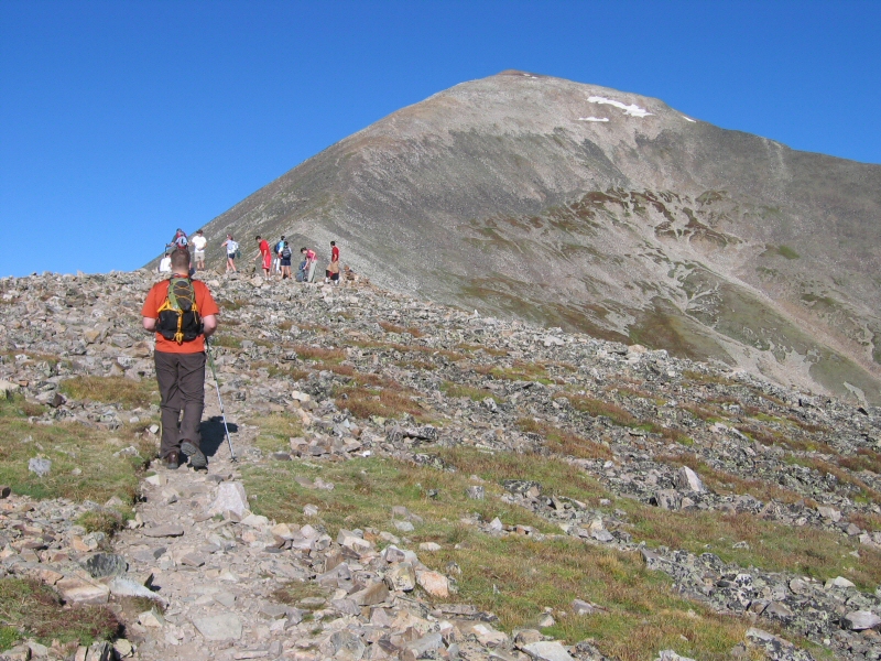 Coming up to the one relatively flat spot along the ridge about 2.3 miles in to the hike at an elevation of 13,146 feet.  There's just under a mile more to the summit.