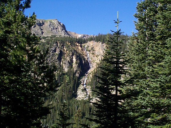 A waterfall across the valley.