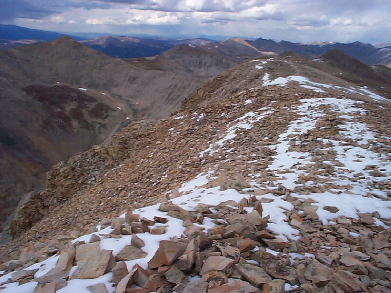 To get down, I plan to head southwest along this ridge.