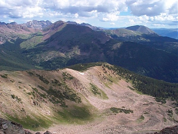 Buffalo Mountain (right center) and Red Peak (left center) as seen from the summit of Uneva Peak.