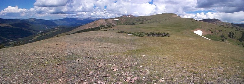 Another shot looking back on the summit of Uneva Peak (center distant) after traversing this long flat ridge.