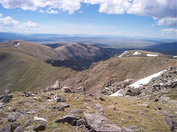 And this is the view of this same ridge looking back down the mountain with South Park in the distance.  That would be point "1" you see as the low point along this ridge.