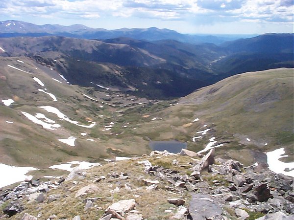 Looking back down the valley from which I came.  That would be the Lake Fork of the North Fork of the South Platte river.