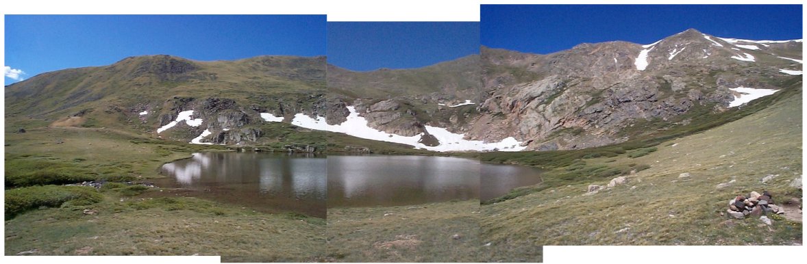 Gibson Lake - this is not a true panoramic image but rather three photos attempting to create the feel of being surrounded by the mountains.  You can mouseover the image to see my path from the lake up to the summit of Whale Peak.