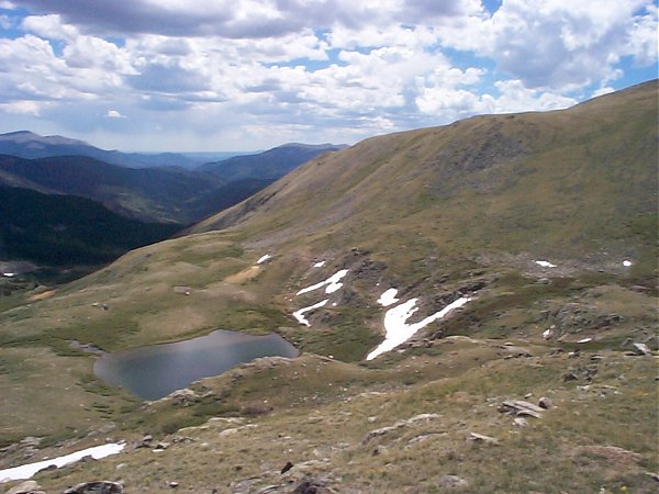 From this point at around 12,100 feet or so, I had a good view of Gibson Lake.