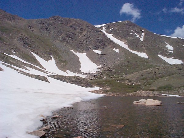 Shuuuuuuuush.  It was nice and quiet and very private at this little lake which sits at around 12,040 feet and is all but hidden below the summit.