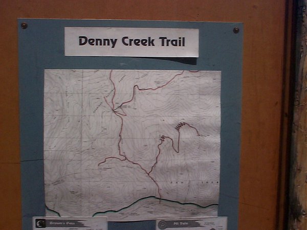 A map is posted showing the trails in the area.  The hike up to Mount Yale is the squiggly line on the right with all of the switchbacks showing on the topo map.