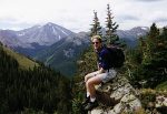 Steve (bad hair day) taking a break with Grays and Torreys Peaks in the background.