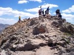 Crowds on the summit of Huron Peak (14,005 feet) around noon.  No thunderstorms in sight!