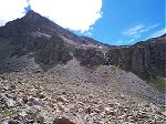 Malamute Peak (el. 13,348) and a waterfall (looking south-southwest).