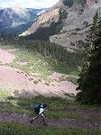 There was one part on the trail that was extremely steep which included something like seven switchbacks which gained about 150 feet over a vertical distance of the same or less.  Note the four pics of Tommy as he descends the switchbacks.