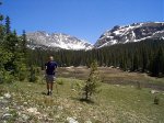 Steve, between the fork in the trails. (Is Columbine Lake up there?) Steve, between the fork in the trails. (Is Columbine Lake up there?)