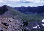 Looking back down the valley from well above treeline.