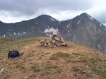 My backpack on the summit.  You can still see the goat on the left hand side of the larger (click-through) version of this image.