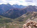 From left to right, Brown's Peak (13,523 feet), Huron Peak (14,003 feet) and the Three Apostles.  Winfield Peak (13,077 feet) and Virginia Peak (13,088 feet) are one valley closer on the right.