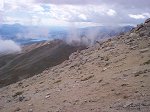 ... it's time to go.  Look at those clouds rolling in over the summit in this photo taken to the southeast.  If you look closely, you can see Mt. Elbert Forebay (the smaller lake), and the eastern most of the two Twin Lakes.