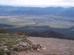 A view of the radio towers (on the hill center-right in the image) and the Arkansas river valley below as seen from the end of the road above Bristlecone Park.